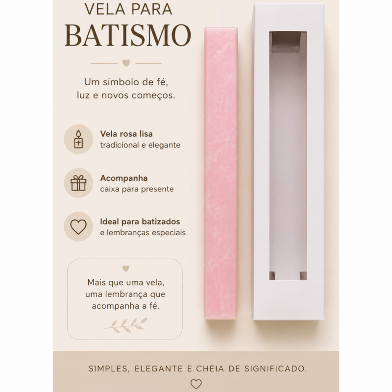 Vela de Batismo Quadrada Rosa