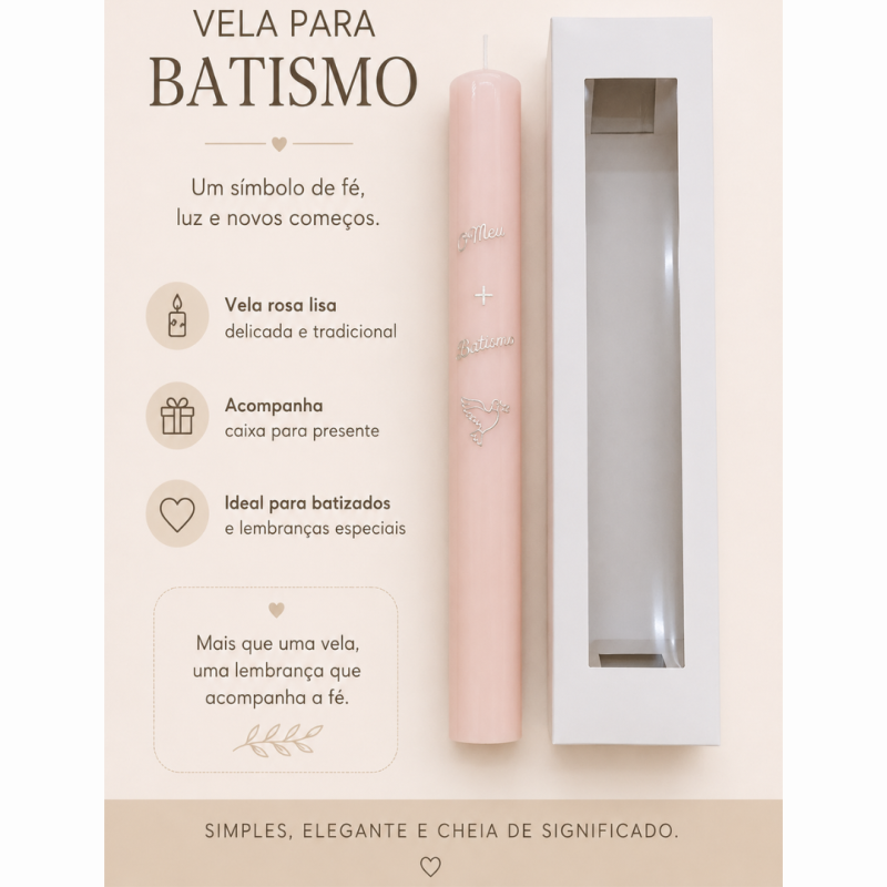 Vela de Batismo Oval Rosa