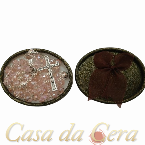 Terço de Fátima Cristal Lapidado Rosa