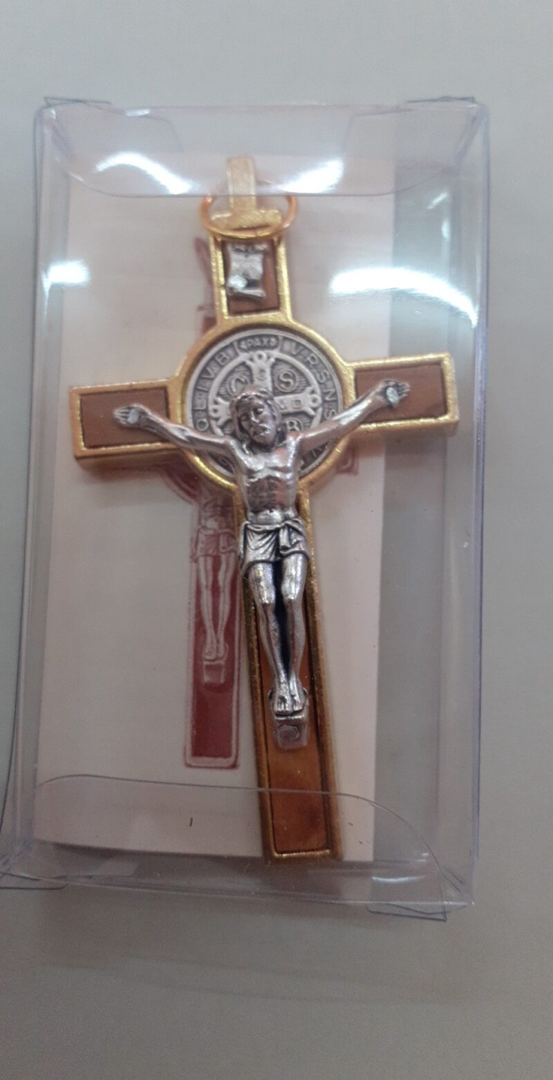 Cruz de S. Bento Metal c/ madeira dourado