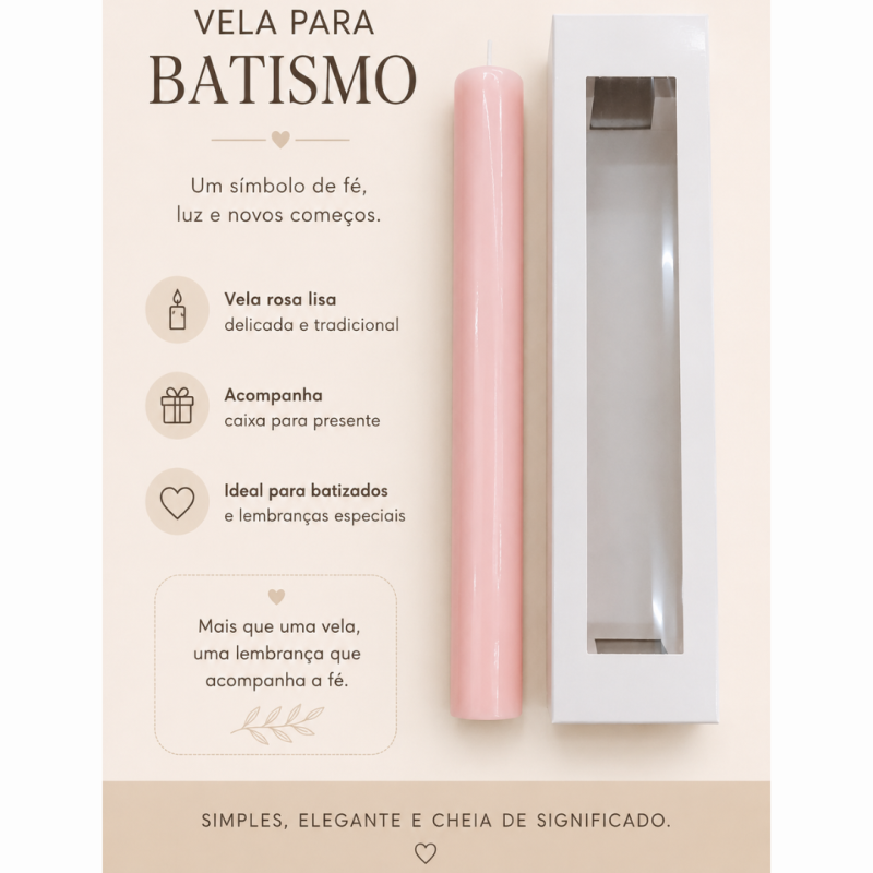 Vela de Batismo Oval Rosa