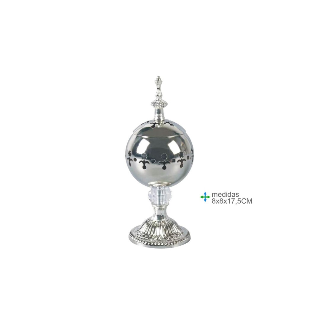 Queimador Incenso Metal Prateado 17,5cm