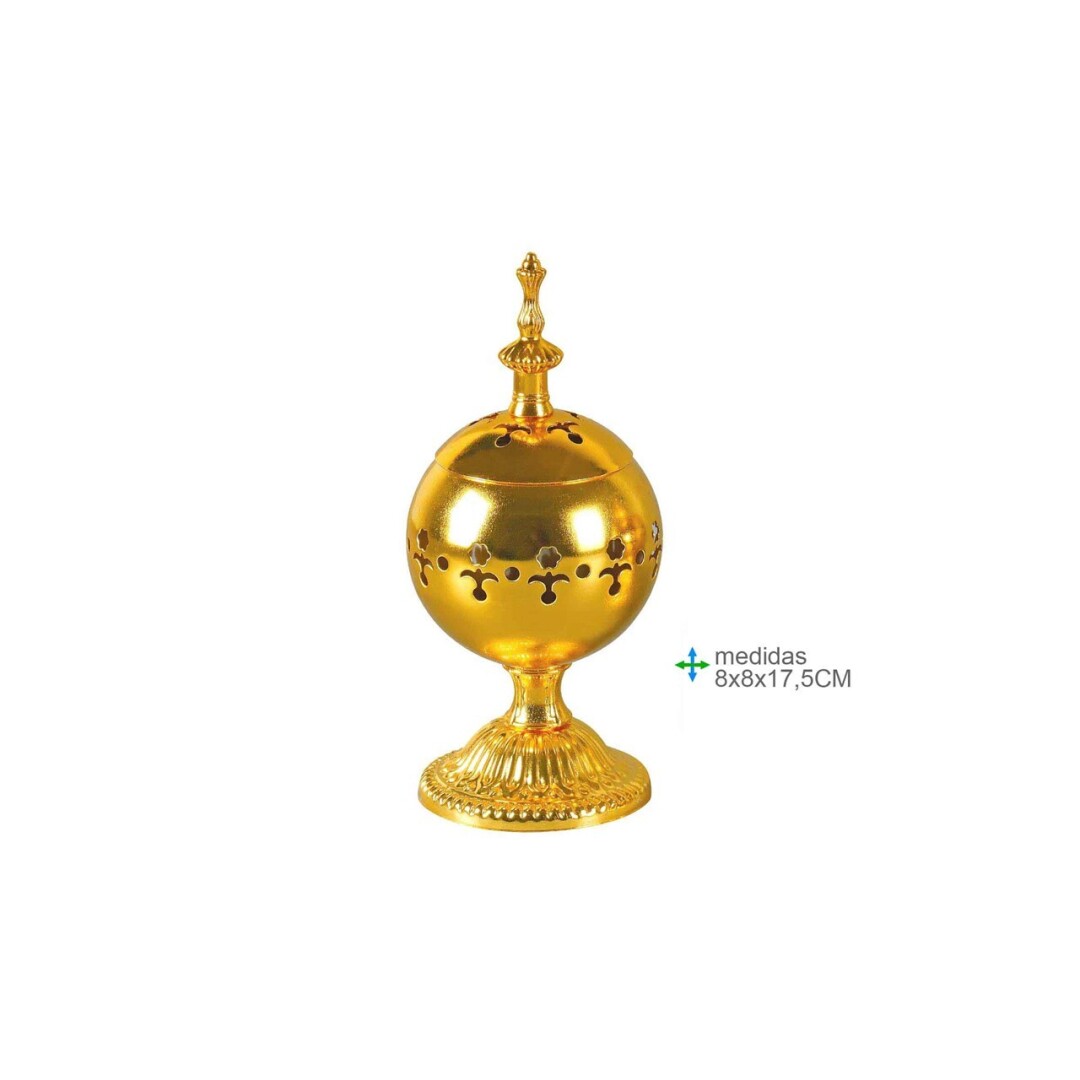 Queimador Incenso Metal Dourado 17,5cm